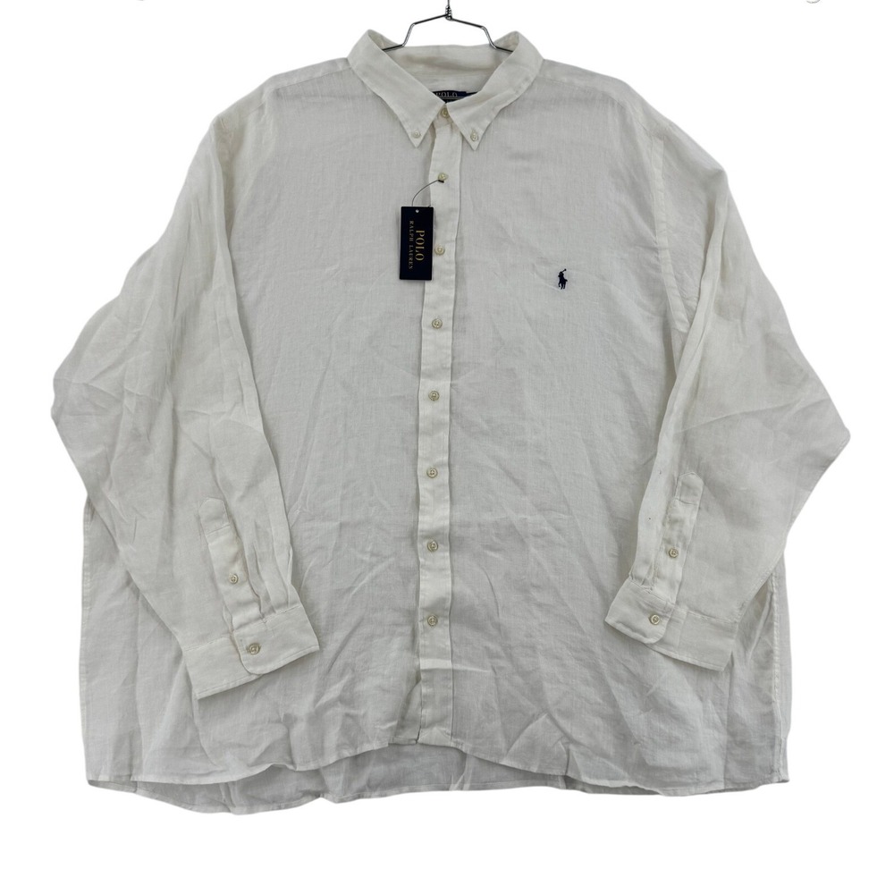 Polo Ralph Lauren Linen Shirt Mens 4XB White New Button Down Long Sleeve Pony